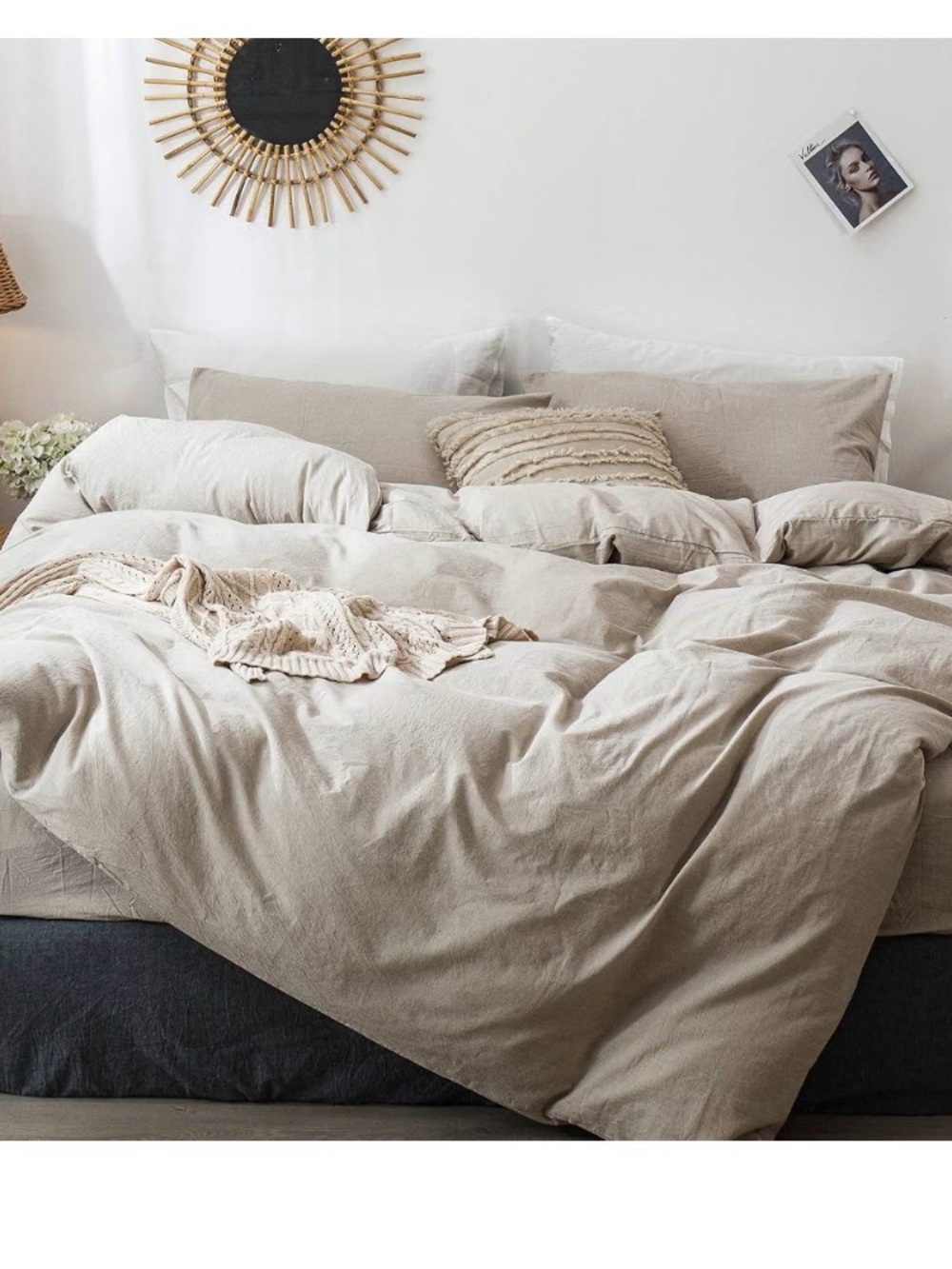 Super Queen Washed Cotton Linen Duvet Cover Set in Natural Beige